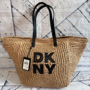 NWT DKNY PALOMA STRAW SUMMER VACATION BEACH BAG TOTE PURSE BAG XL CARRY ON $148